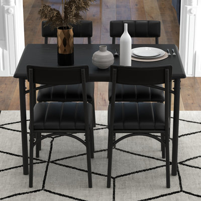 Ensemble de table de salle à manger 5 pièces pour 4 personnes, table de cuisine rectangulaire en bois et métal avec 4 chaises rembourrées, ensemble de salle à manger compact pour petit studio