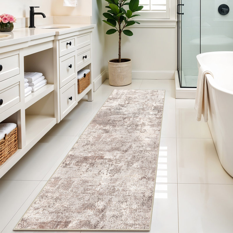 Washable Abstract Area Rug - Rugs for Living Room Large Non Slip Indoor Entryway Rubber Backing Carpet Bedroom Kitchen Distressed Stain Resistant Floor Decor Mat Machine Washable Brown
