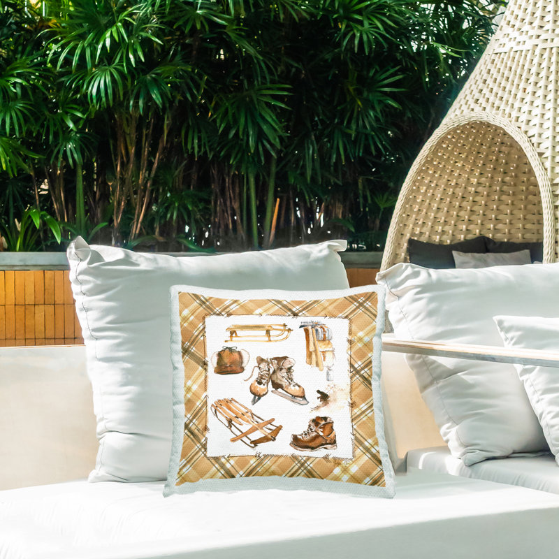 Coussin d'extérieur à motif écossais imprimé de sports d'hiver par Geoff Allen