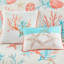 Courtepointe 6 pièces avec coussins, corail double / grand, coquillages imprimés, étoile de mer et coraux, mélange de tissu doux, vermicelle, broderie côtière, coton lavable à la machine-126363564-126363563