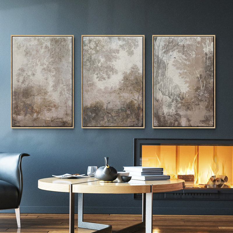 " Antique Pine Cones I " 3 - Pieces, 27" H x 54" W, Natural