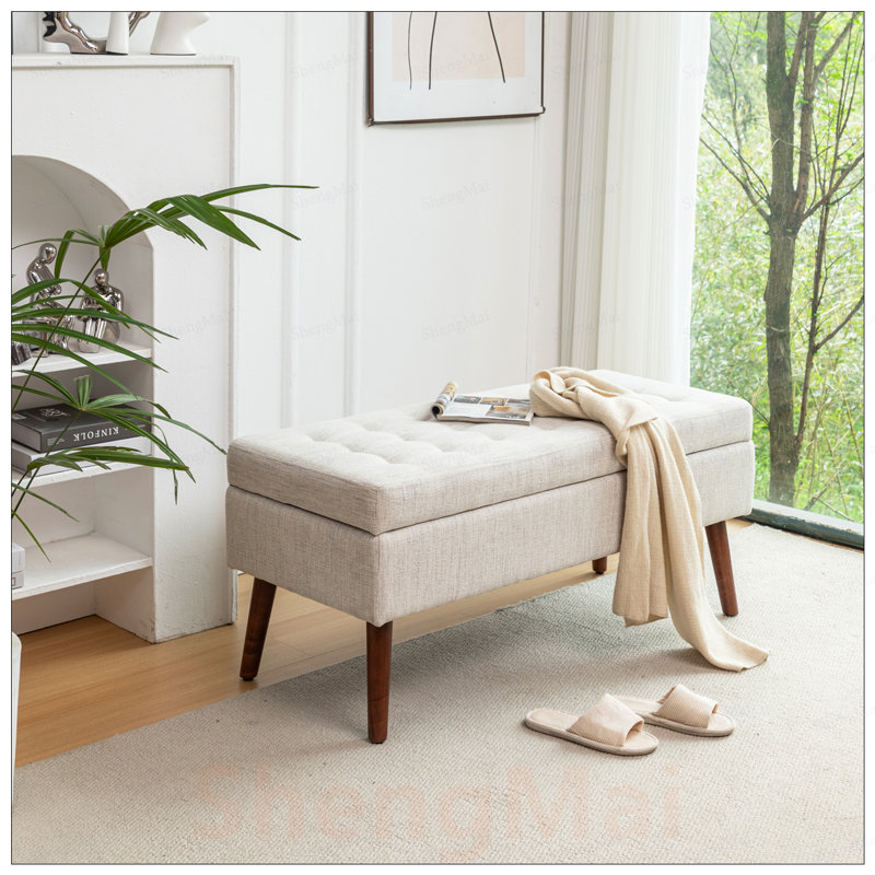 Banc de rangement polyvalent pour la chambre à coucher et le vestibule, conception à plateau relevable avec intérieur spacieux, parfait pour organiser et asseoir