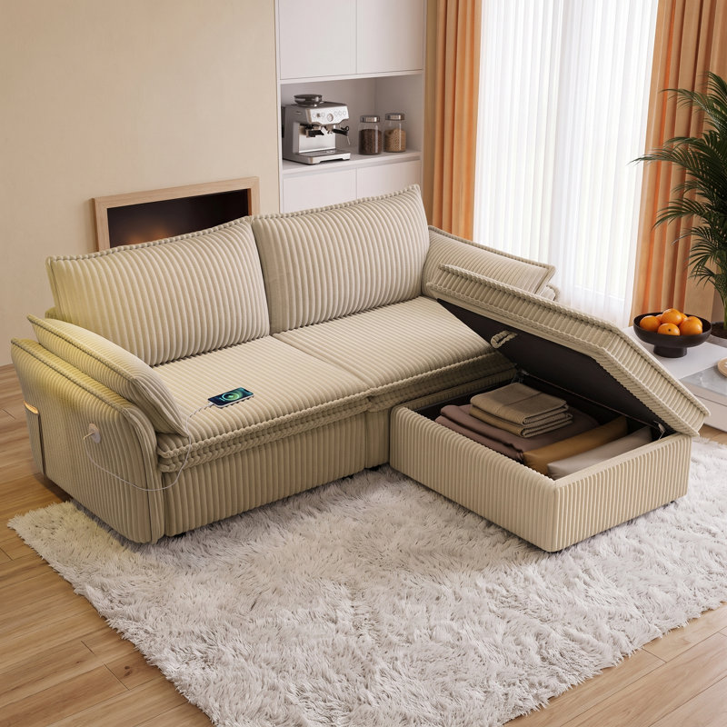 Canapé-lit convertible 2 en 1 de 216 cm avec pouf de rangement pour salon, dimensions du canapé : 216 cm (L) x 84 cm (l) x 94 cm (H), dimensions du lit : 216 cm (L) x 153 cm (l) x 60 cm (H)