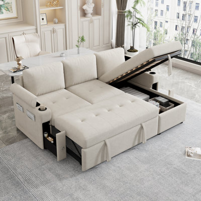 Matthias Convertible Chenille Sofa Bed with Storage & USB