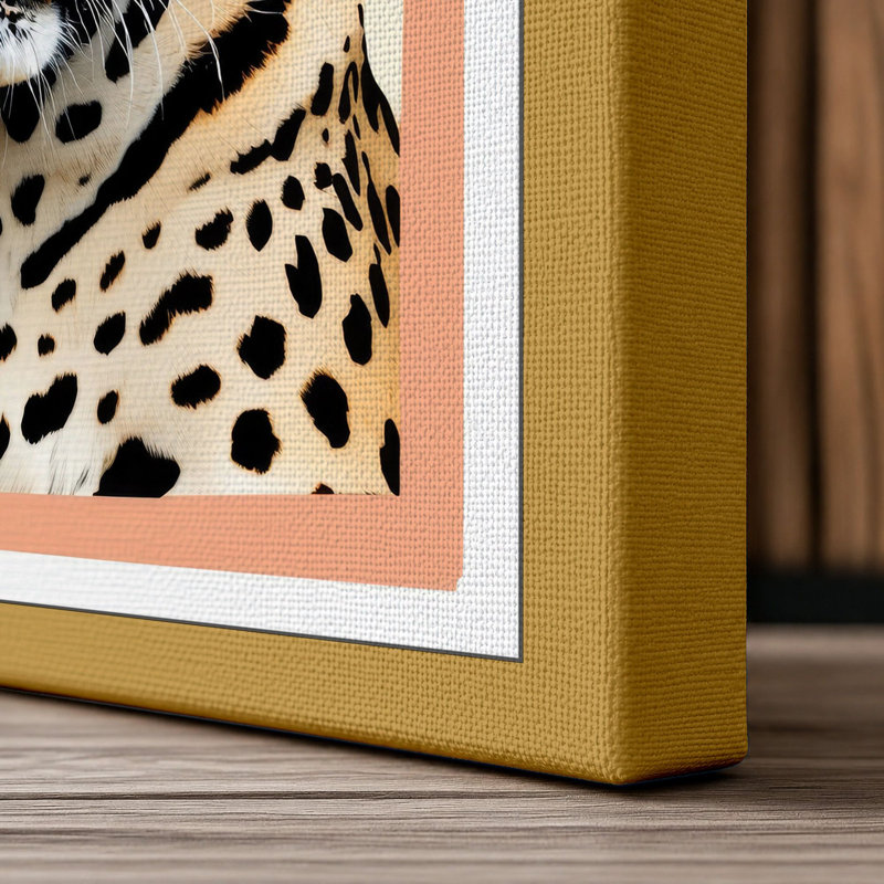 Leopard's Steady Gaze Modern - Wrapped Canvas, 18x12 - 45.7 x 30.5 cm, Ochre Border