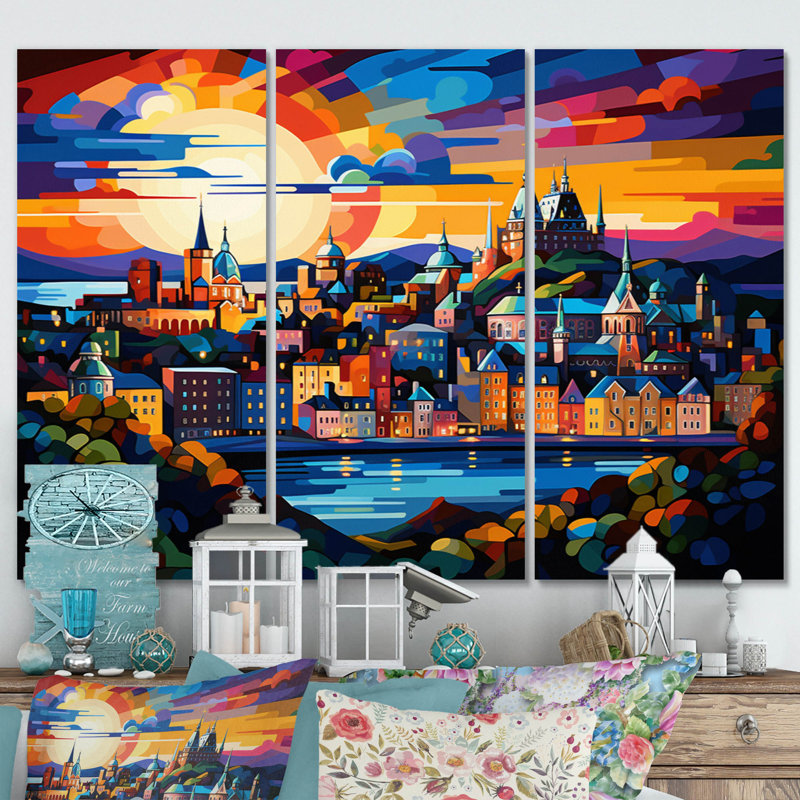 City City Popart sur toile, reproduction de 3 pièces, H 28 po x l 36 po x P 1 po