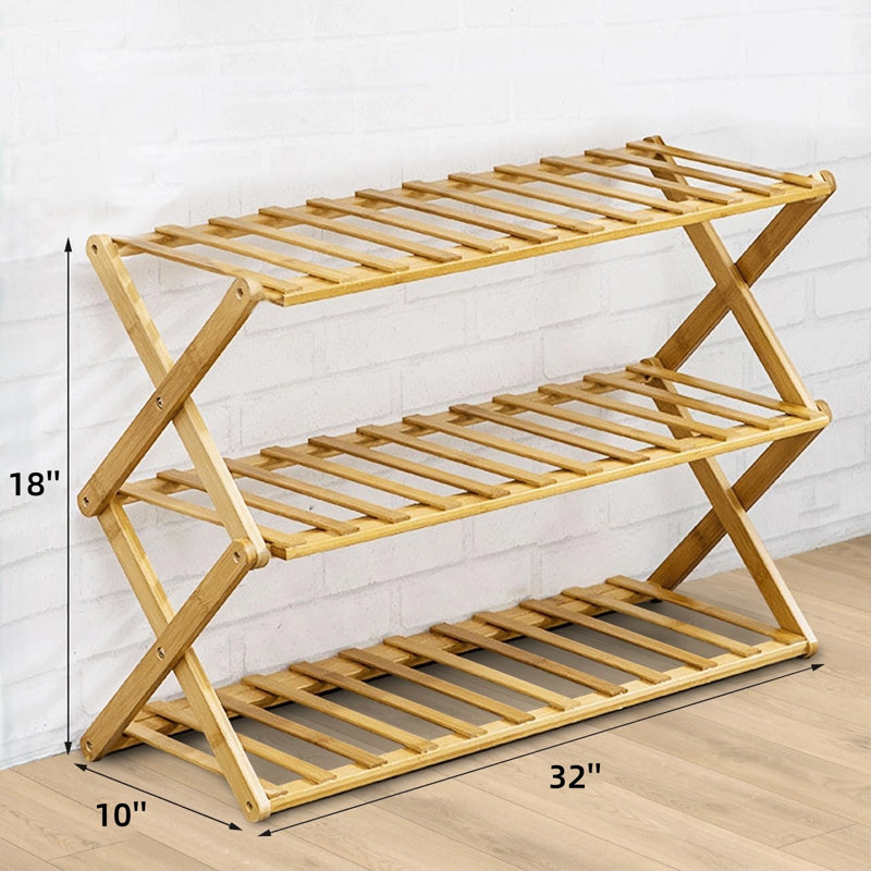 Range-chaussures pliable en bambou à 3 niveaux pour le rangement et l'organisation du vestibule, Brun