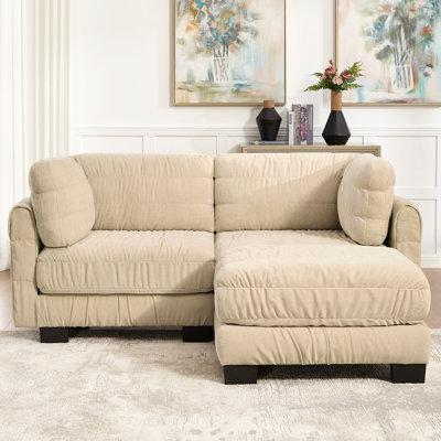 Canapé modulaire en chenille à 2 sièges avec détails ruisselés, repose-pieds mobile, mousse à haute densité, coussins de dossier en forme de L, assemblage facile, pour le salon, la chambre à coucher