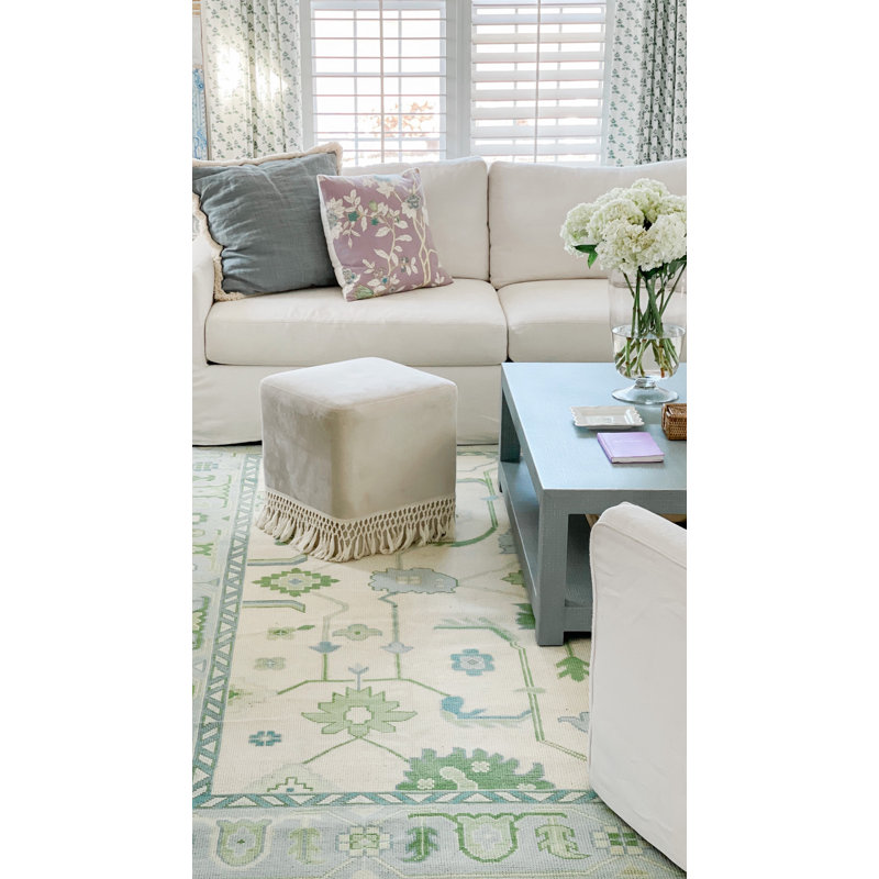 Emogene Hand Knotted Wool Trellis Area Rug, Rectangle 9' x 12'
