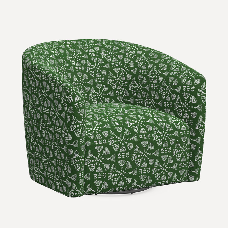 Amrit Swivel Chair, Jr Pratham Green Geometric Linen