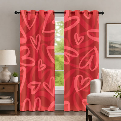 2Pcs Heart-Pattern Curtains, Romantic Style Window Panels, Modern Valentine's Day Theme Printed Art Grommet Drapes, Window Treatment for Bedroom Living Room Decor
