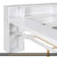 Lit plateforme en bois pleine grandeur avec tablettes de rangement, tiroirs, station de charge, DEL, bureau et tête de lit tapissier, coussin blanc et beige-787589221-787589222