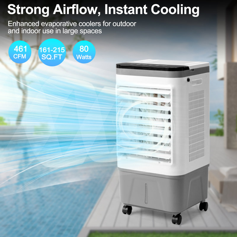 Portable Air Conditioner, Portable AC Unit With 4 Ice Packs For Room Up To 215 Sq.Ft, With Remote Control,12H Timer Settings,Gray And White