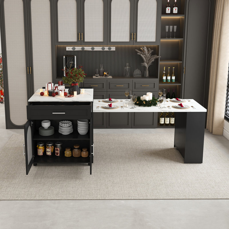 80" Black Expandable Kitchen Island with Dining Table