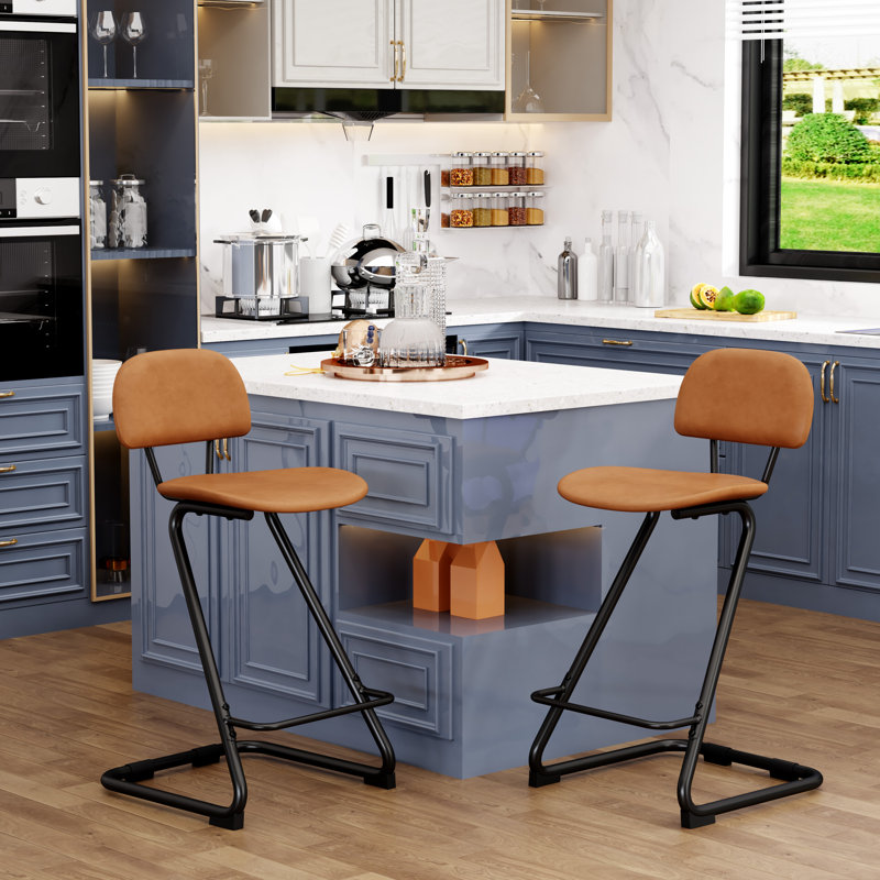 Upholstered Counter Stool With Metal Frame, Brown, Bar Stool (30" Seat Height)
