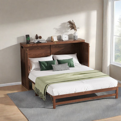 Grand lit escamotable peu encombrant, bois de pin, style moderne pour la maison