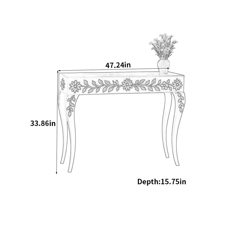 Table d'entrée de style français peinte rétro, H 33,86 po x l 47,24 po x P 15,75 po