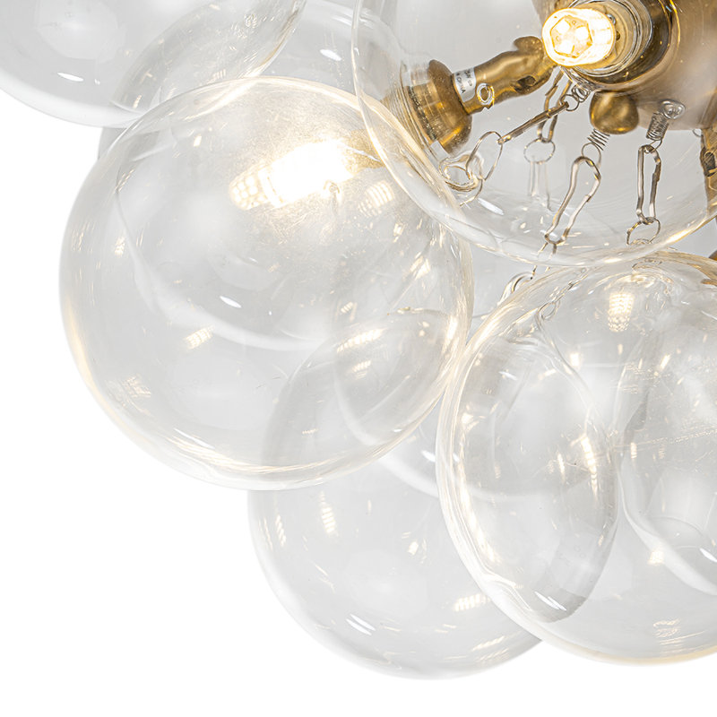 3 - Light Clear Glass Bubble Sputnik Semi Flush Mount, Gold