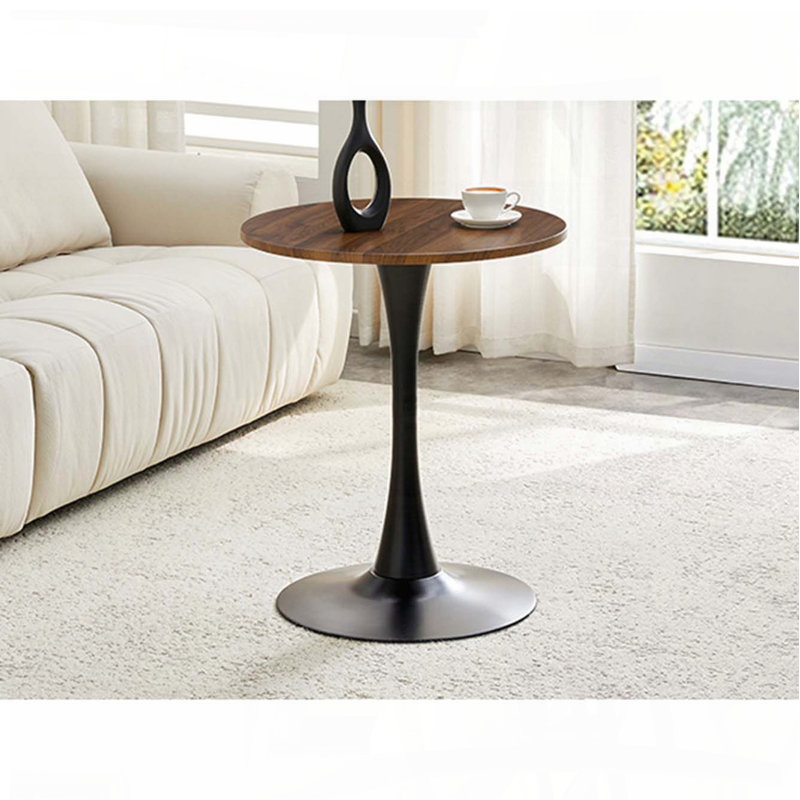 Table tulipe ronde 23,6 po - Faux noyer, base piédestal, 2 à 4 sièges, Noyer / noir