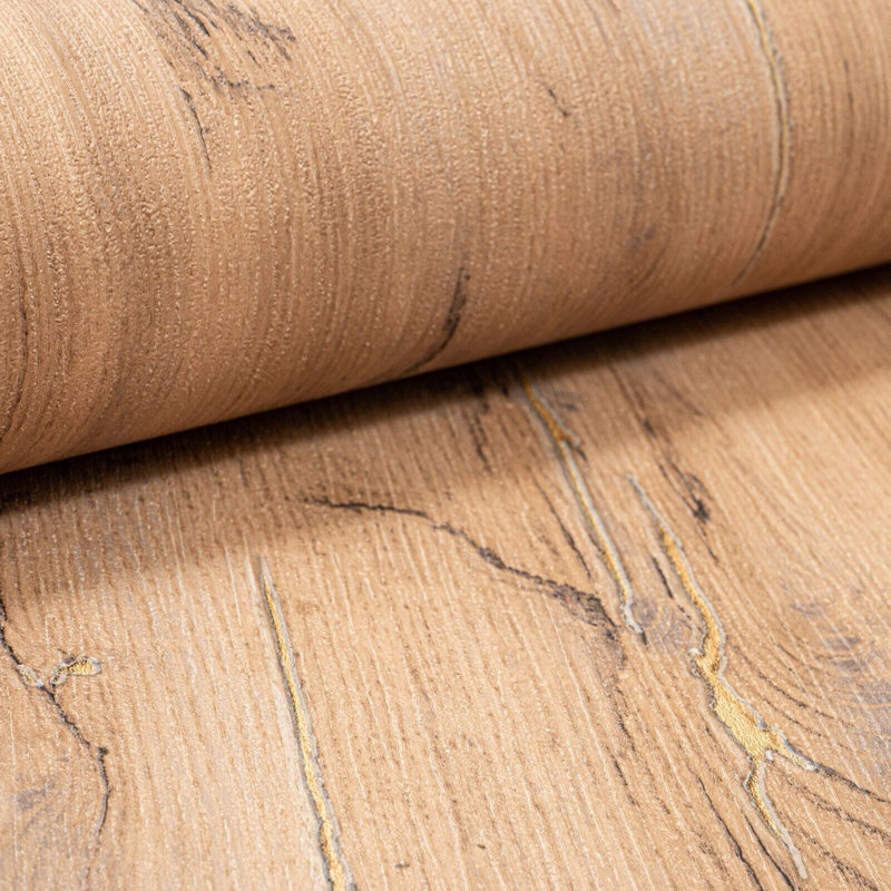 Mayne Brown Wood Textured Metallic Finish Wallpaper 10m x 53cm Roll, Brown
