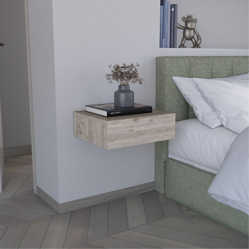 Table de chevet flottante H 5 po, tablette de chevet murale moderne avec tiroir, gris clair, Gris clair