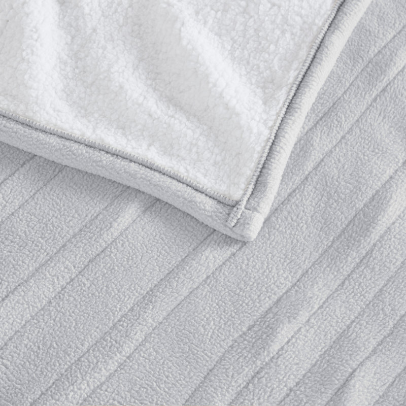 Couverture chauffante molletonnée en sherpa, Très grand lit, Gris clair
