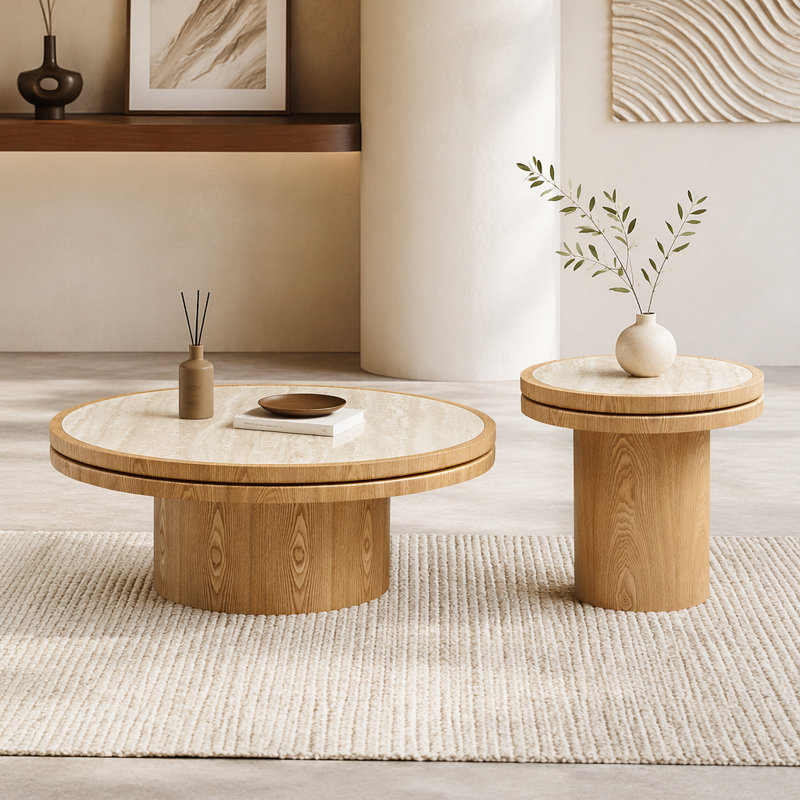 Ensemble de table ronde en panneau de fibres à densité moyenne aggloméré de 19,49 po + 35,43 po pour la salle de réception d'un appartement