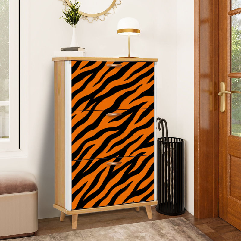 Rangement à chaussures avec 3 tiroirs rabattables pour rayure tigre, Taille 1: 9,5 po x 29,7 po x 51,5 po, Couleur 1