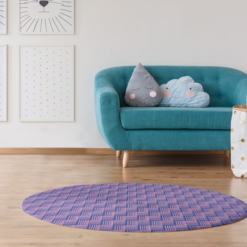 Tapis rose/bleu rayures basketweave, Rectangle 4 pi x 6 pi