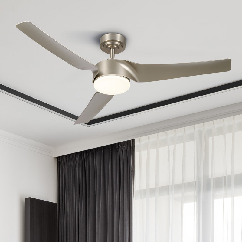 52" 3 - Blade Smart Propeller Ceiling Fan with Dimmable LED Light and Remote Control, Nickel