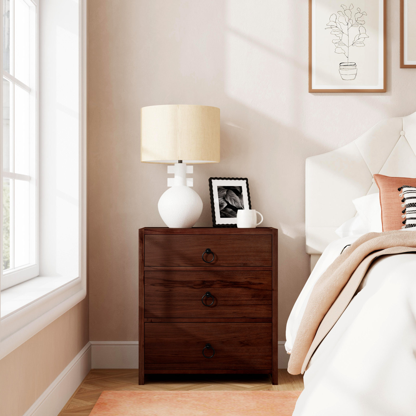 Elin 3-Drawer Acacia Nightstand, Brown