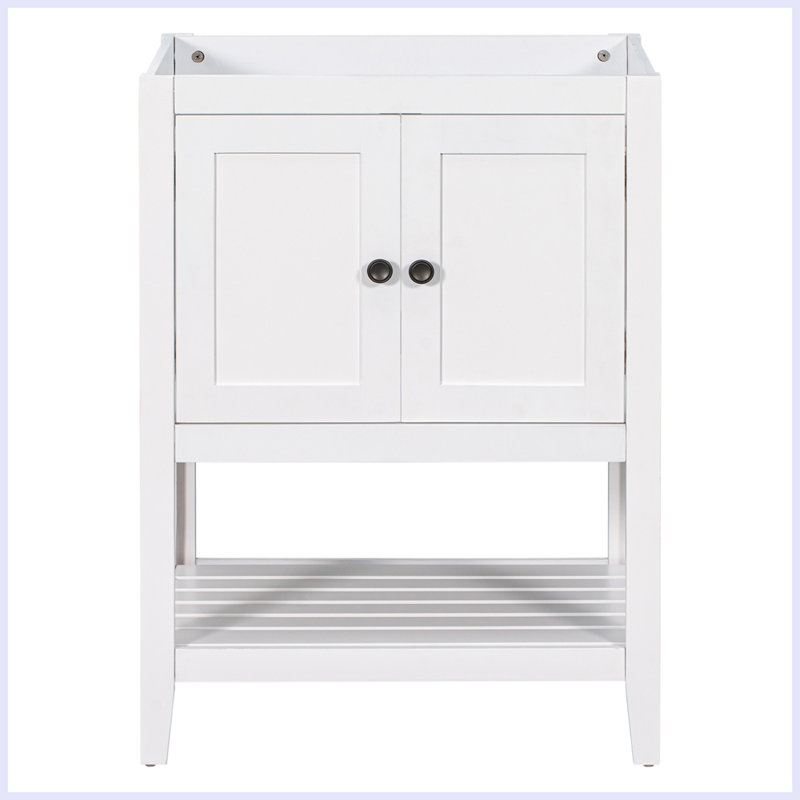 Armoire de rangement moderne pour salle de bain avec portes et tablette ouverte, Blanc