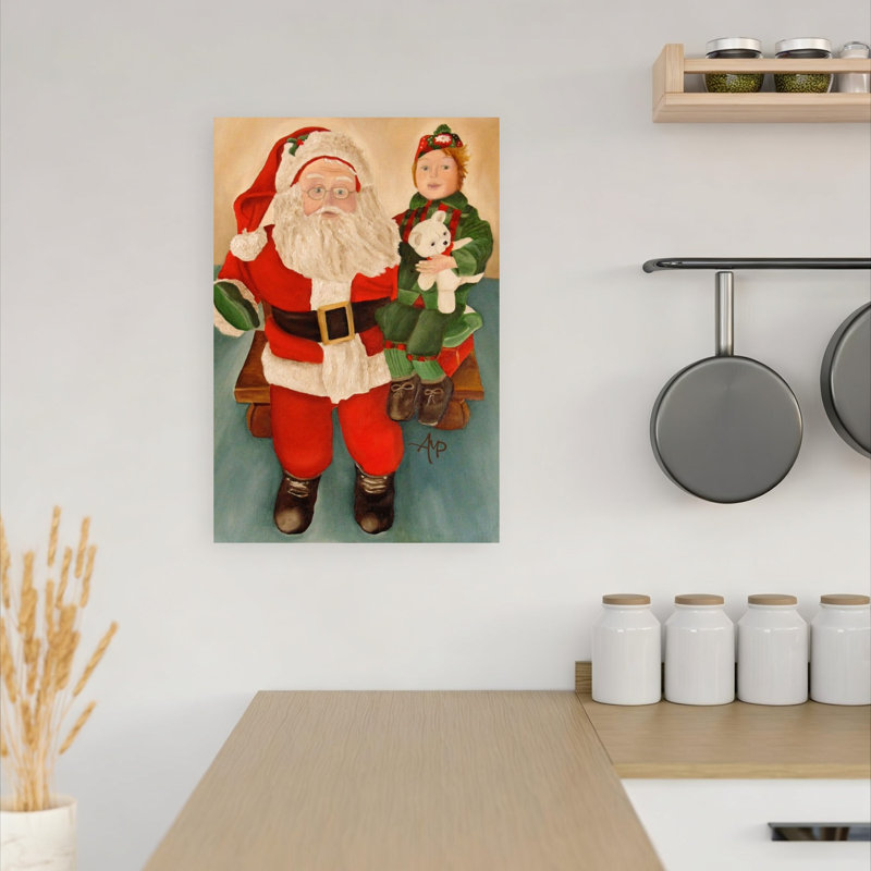 Santa And Christmas Elf Traditional Abstract Winter Landscape Wall Art Print 1 Piece Wrapped Canvas Wall Art