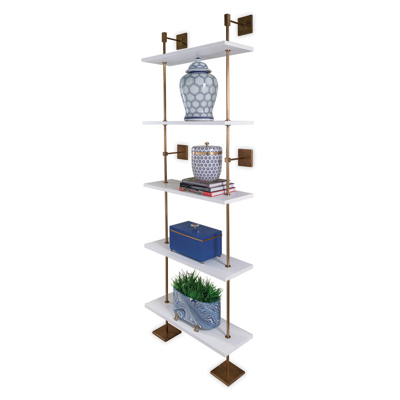 Marais White/Brass 36" Wide Shelf, White/Brass, Brass