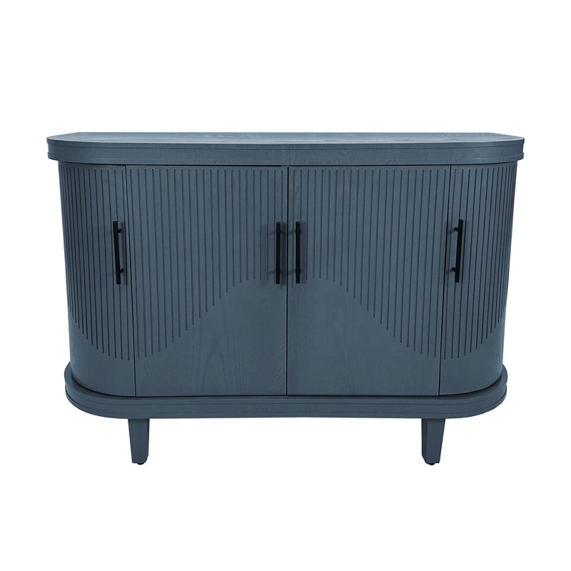Buffet bleu moderne en bois, console de 47,2 pouces avec rangement, 4 portes et tablettes intérieures réglables pour la chambre à coucher