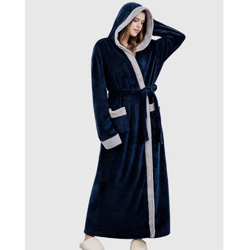 Peignoir en molleton avec poches et capuche, TG, Bleu marine