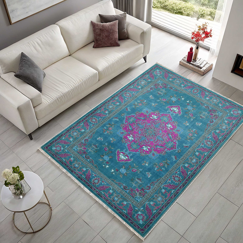 Floral Cotton and Chenille Flatweave Area Rug, 200 cm round
