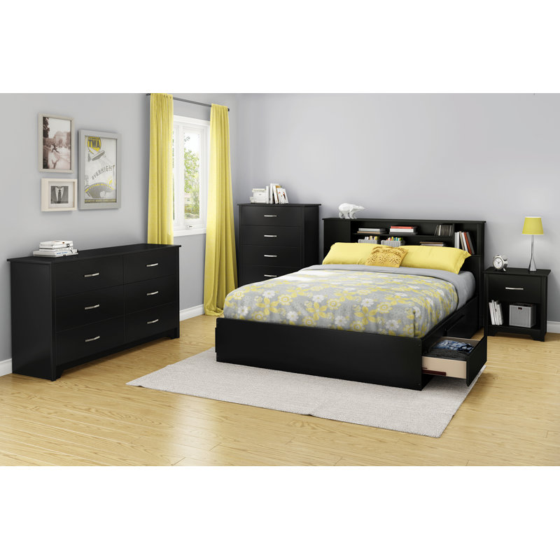 Commode 6 tiroirs Fusion, Noir pur