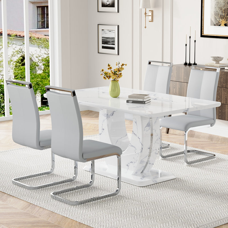 Ensemble de table de salle à manger, 5 pièces: table, 4 chaises, Gris