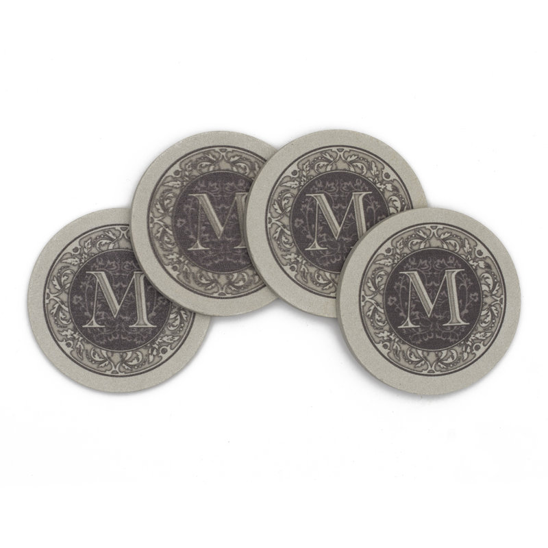 Monogram Letter 4-Pack Natural Sandstone Coasters, M