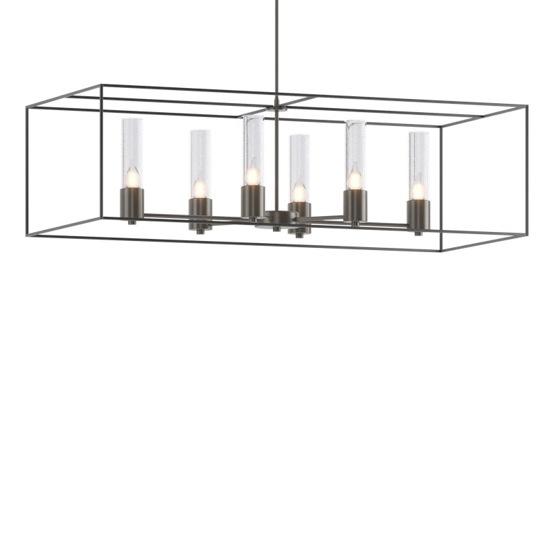 Portico 6 - Light Kitchen Island Linear Pendant, Seeded Clear, Dark Smoke, Modern Brass