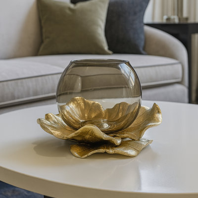 Bol en verre décoratif fait à la main en aluminium - Centre de table moderne pour votre maison