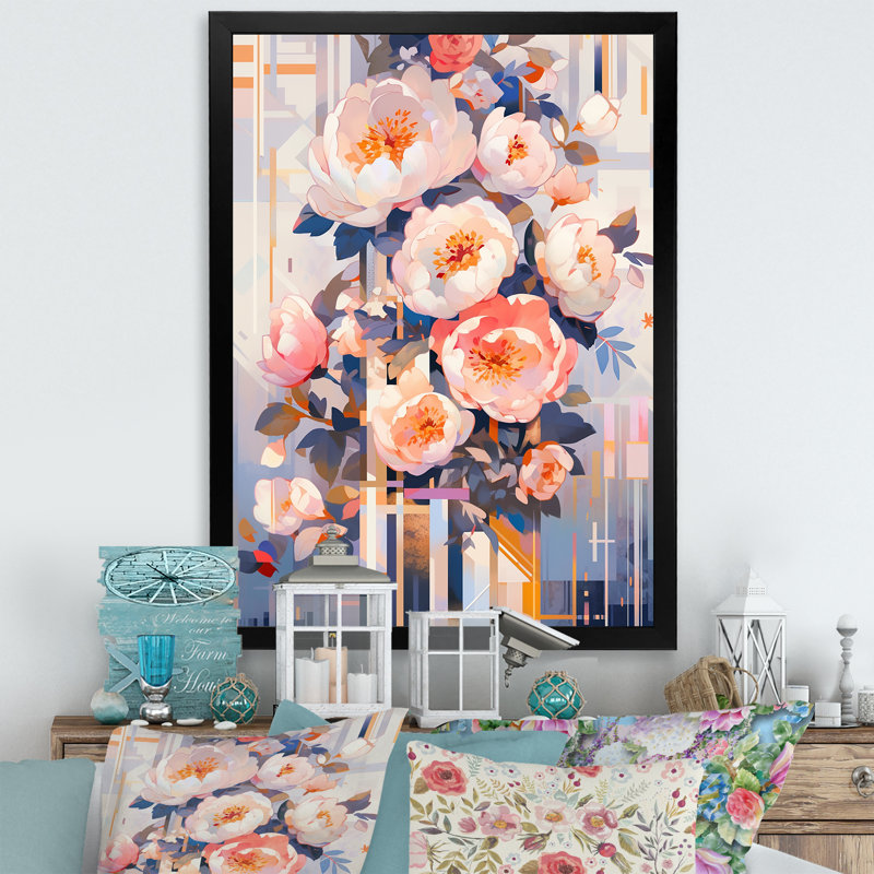 Rose Serenade Of Pivoines I sur toile, Cadre photo noir, H 20 po x l 12 po x P 1 po