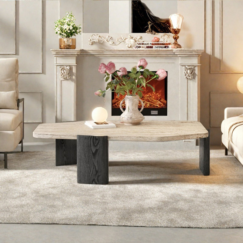 Table basse en pierre naturelle Wabi-sabi, H 13,77 po x L 51,18 po x l 28,74 po, Noir