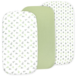 Baby Muslin Bassinet Sheet Set, 3 Pack Organic Cotton Universal Fitted Bedding Cover for Oval, Hourglass & Rectangle Bassinet Mattress, Fitted Sheets Size 32 x 16 x 4 Inches