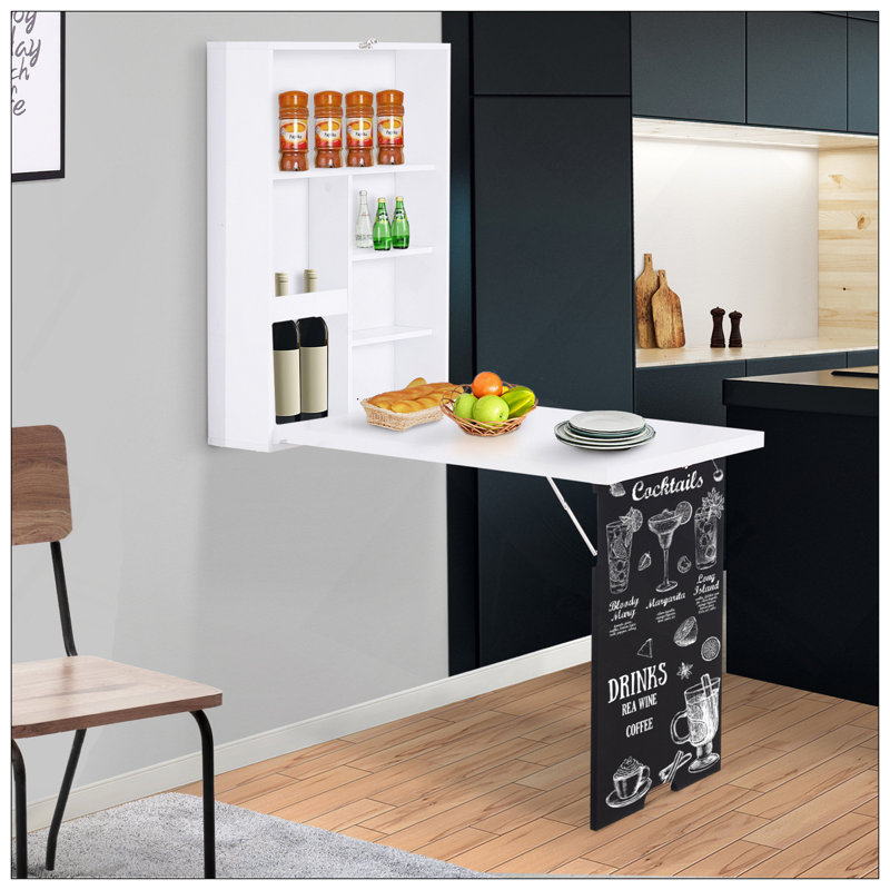 Bureau mural polyvalent pliable avec tablettes pour optimiser l'espace, H 57,8 po x l 23,5 po x P 34,8 po