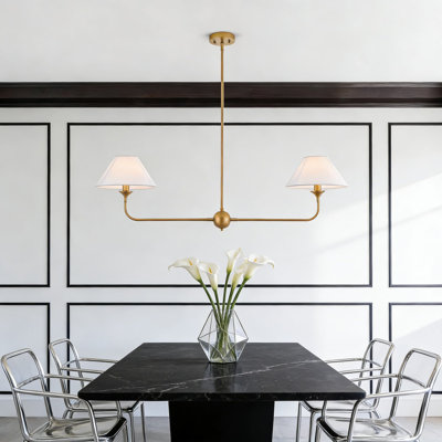 Lustre linéaire moderne avec abat-jour en tissu, luminaire suspendu rustique réglable pour îlot de cuisine et salle à manger, luminaire à intensité variable à 2 lumières