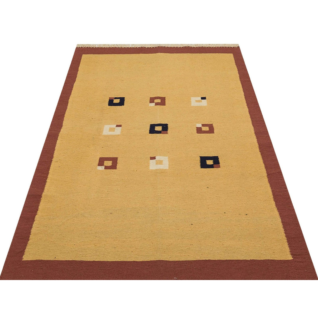 Kilim Brown Geometric Wool Handmade Area Rug