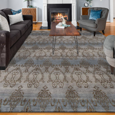 Tapis gris et brun noué à la main de haute qualité