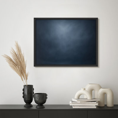 Impression d'art mural encadré dégradé bleu foncé, lueur abstraite minimaliste pour bureau ou chambre à coucher moderne